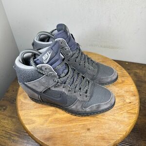Nike Dunk Sky Hi Essential Grey Suede Wedge Sneakers 644877-005 Womens Size 8